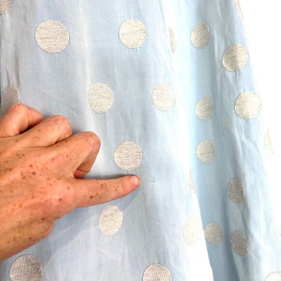 MaxMara Weekend Skirt Medium Blue Polka Dot Linen Blend Pleated A Line Flowy - Picture 7 of 15